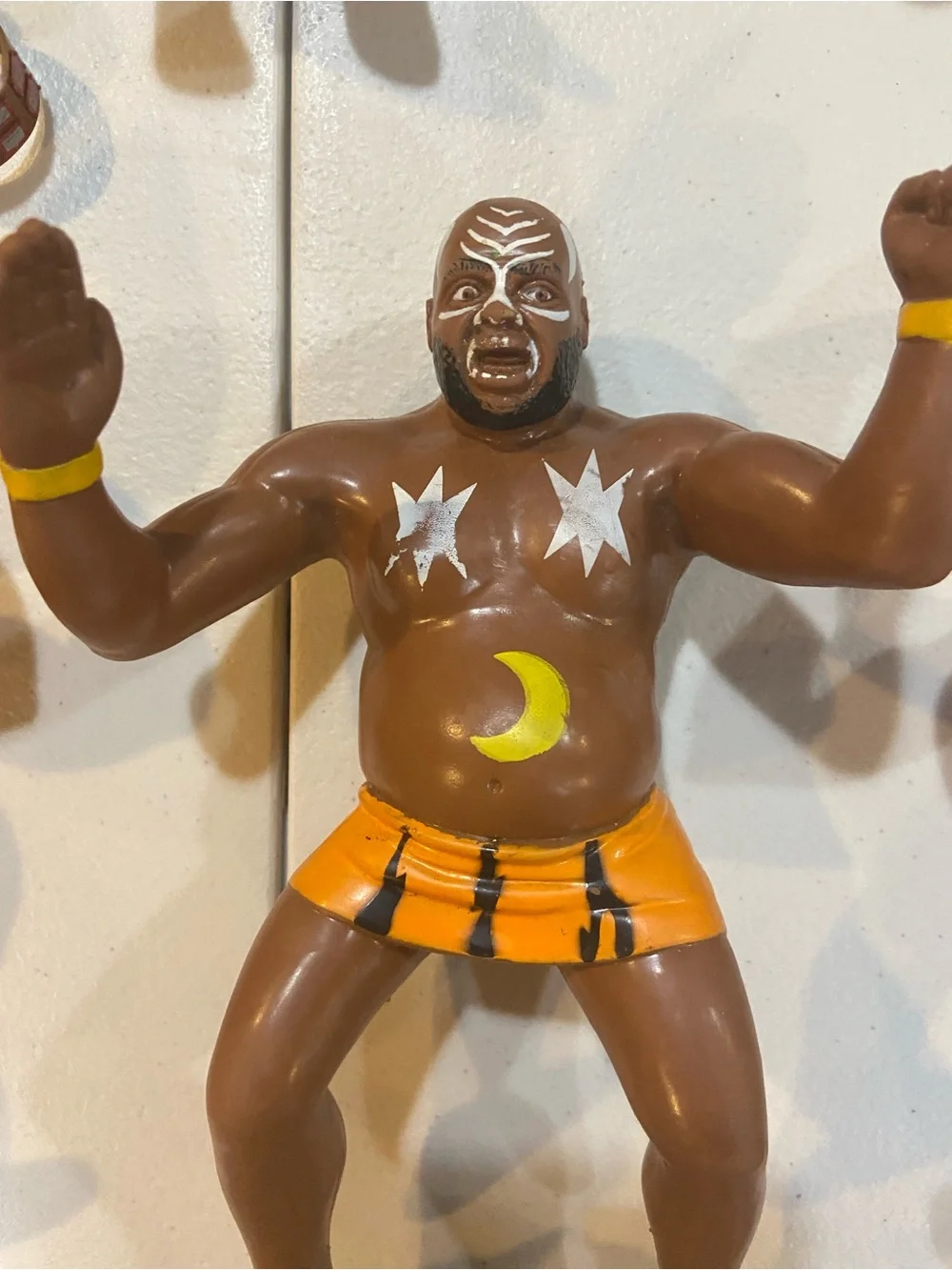 Retro-Inspired Wrestling Action Figure - Brown with Yellow Trunks